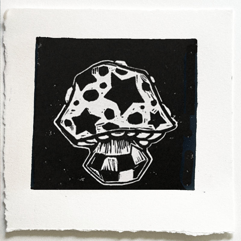 Mushroom with Star Freckles - Linocut